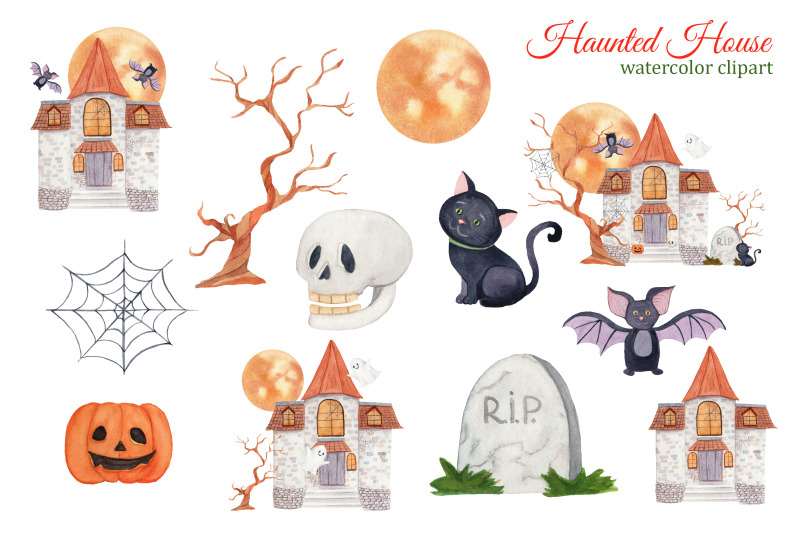 haunted-house-halloween-watercolor-clipart-fall-png-cute-ghost-clipa