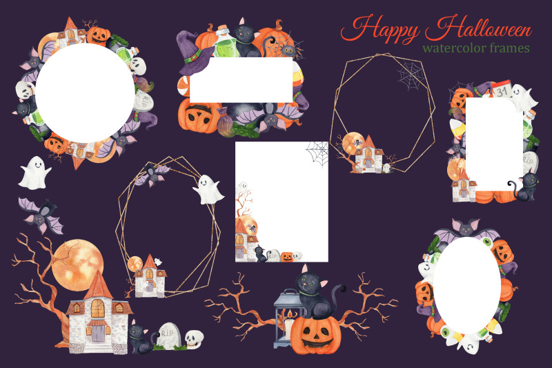 halloween-wreath-watercolor-halloween-frame-halloween-invitation-png