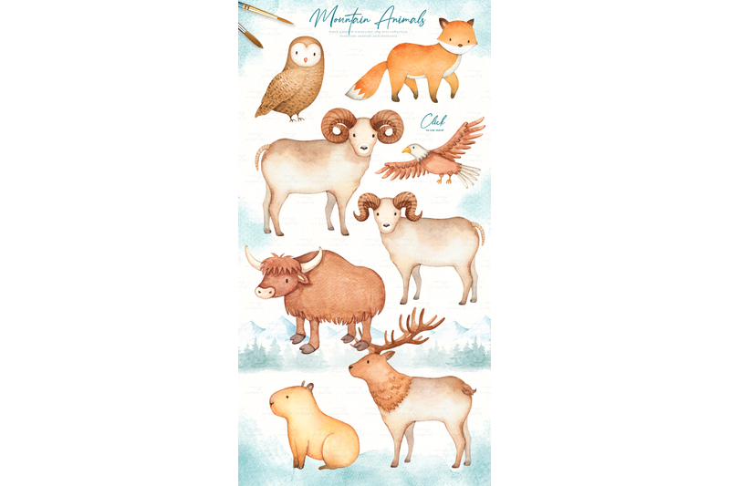 mountain-animals-watercolor-clip-art