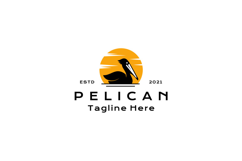 pelican-bird-with-sun-background-logo-design-vector