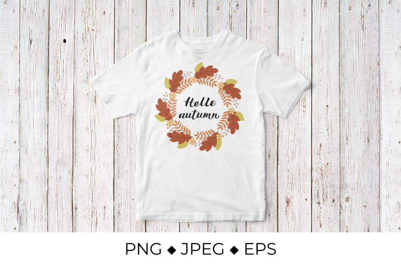 hello-autumn-lettering-in-wreath-with-colorful-leaves-and-flowers