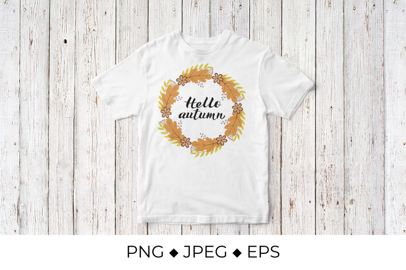 hello-autumn-lettering-in-wreath-with-colorful-leaves-and-flowers