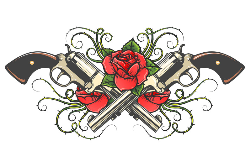 two-guns-and-roses-with-thorns-tattoo