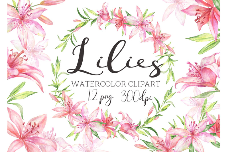 watercolor-lilies-clipart-floral-clip-art-lily-watercolor-flowers