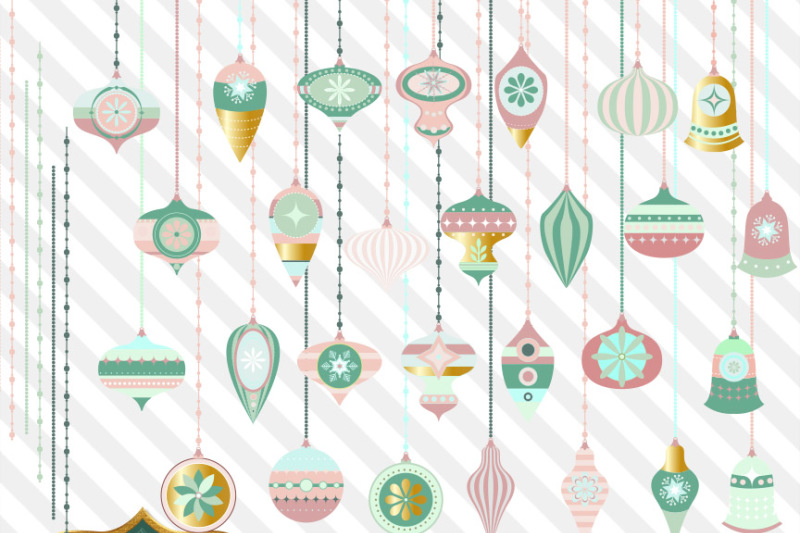 Mint and Gold Christmas Ornaments By Digital Curio | TheHungryJPEG