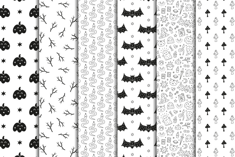 halloween-black-and-white-seamless-patterns-big-pack