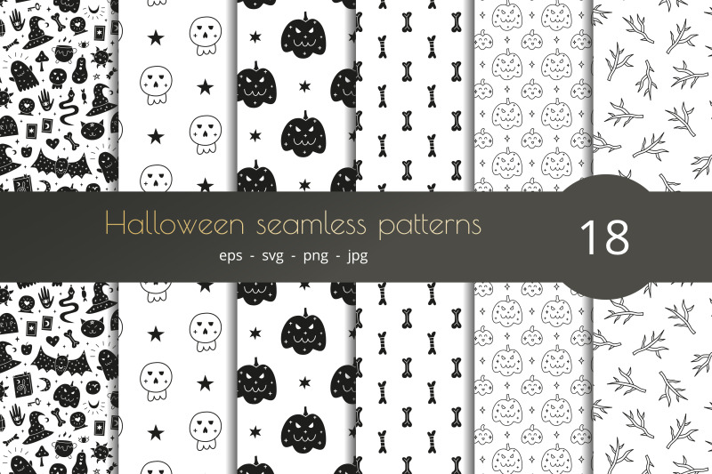 halloween-black-and-white-seamless-patterns-big-pack