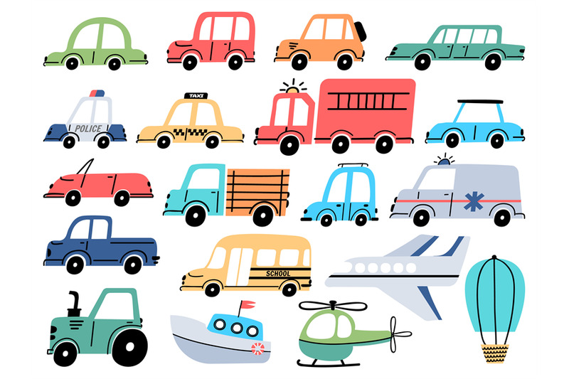 cartoon-kids-toy-cars-police-ambulance-airplane-and-boat-vehicles