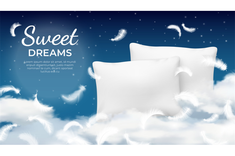 realistic-dream-poster-with-soft-pillow-cloud-and-feathers-relax-re