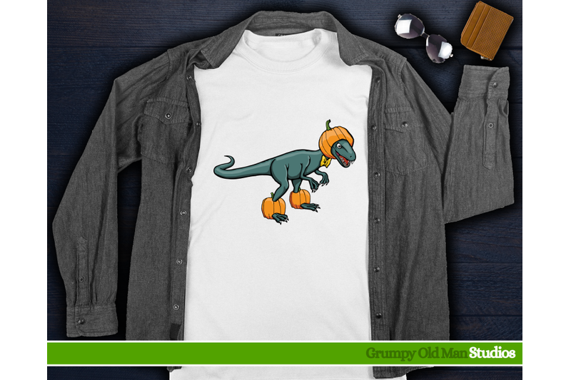 velociraptor-wearing-pumpkin-hat-and-shoes-halloween-dinosaur