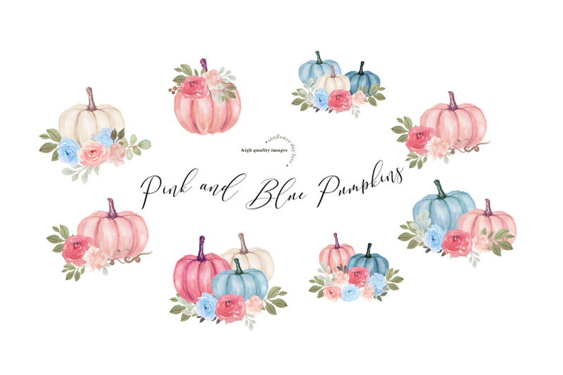 pink-amp-blue-flowers-pumpkin-clipart-fall-autumn-floral-leaves