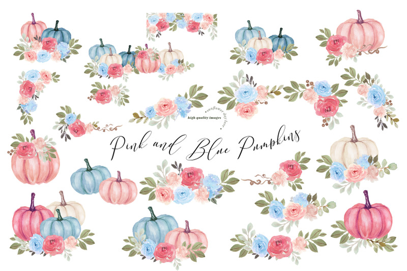 pink-amp-blue-flowers-pumpkin-clipart-fall-autumn-floral-leaves