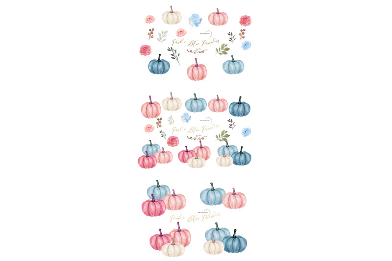 elegant-pink-amp-blue-flowers-pumpkin-clipart-fall-pumpkin-watercolor