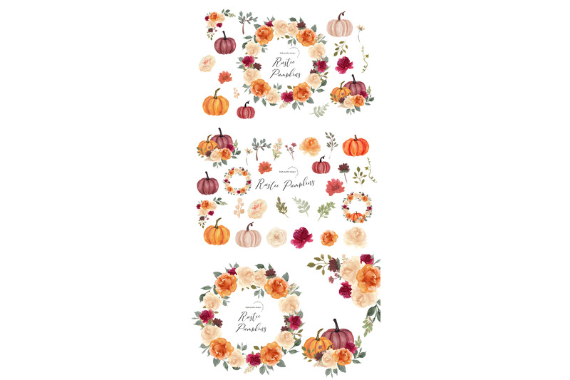 burnt-orange-pumpkin-clipart-boho-floral-leaves-pumpkin-watercolor