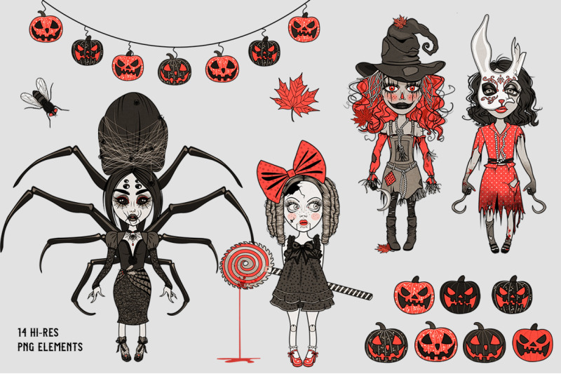 halloween-scary-girls-characters-set