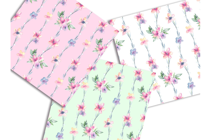 watercolor-flowers-digital-paper-set-delicate-flowers-seamless-pattern
