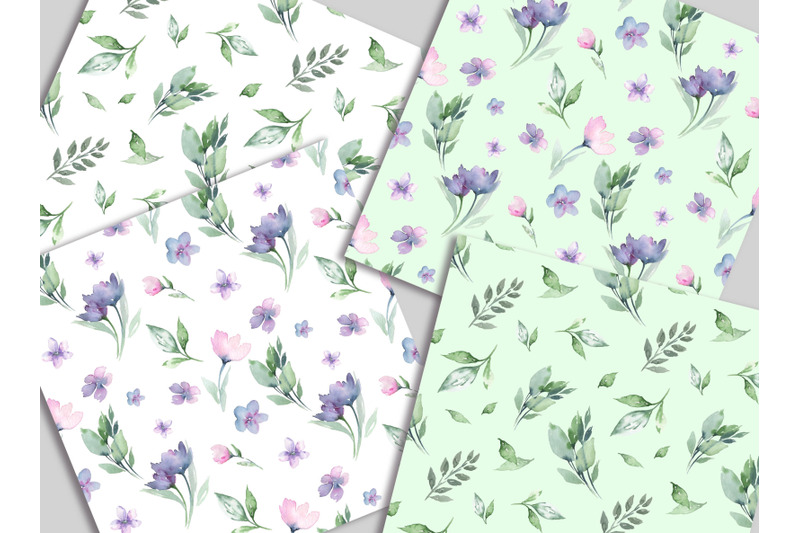 watercolor-flowers-digital-paper-set-delicate-flowers-seamless-pattern
