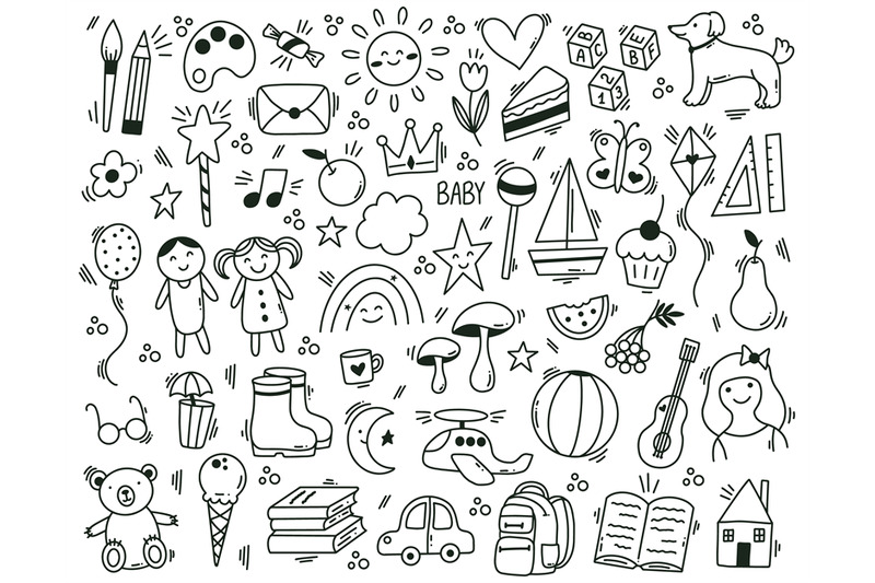 cute-childish-kindergarten-hand-drawn-doodle-elements-funny-hand-draw