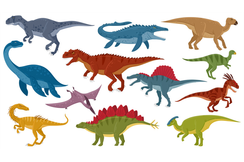 cartoon-dinosaurs-jurassic-extinct-dino-raptors-predators-and-herbiv