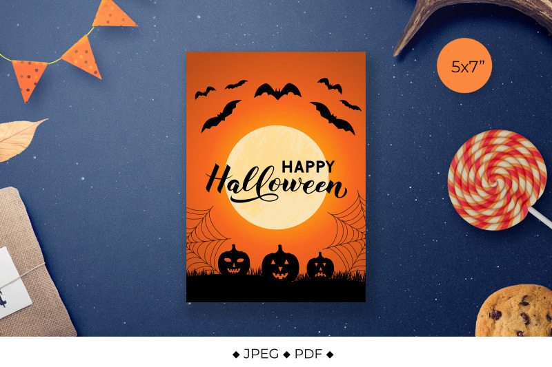 halloween-card-with-pumpkins-bats-and-cobweb