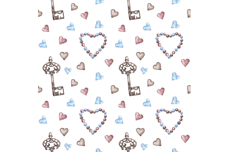 vintage-valentine-039-s-day-watercolor-seamless-pattern-hearts-key