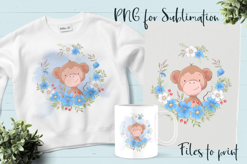 cute-monkey-sublimation-design-for-printing