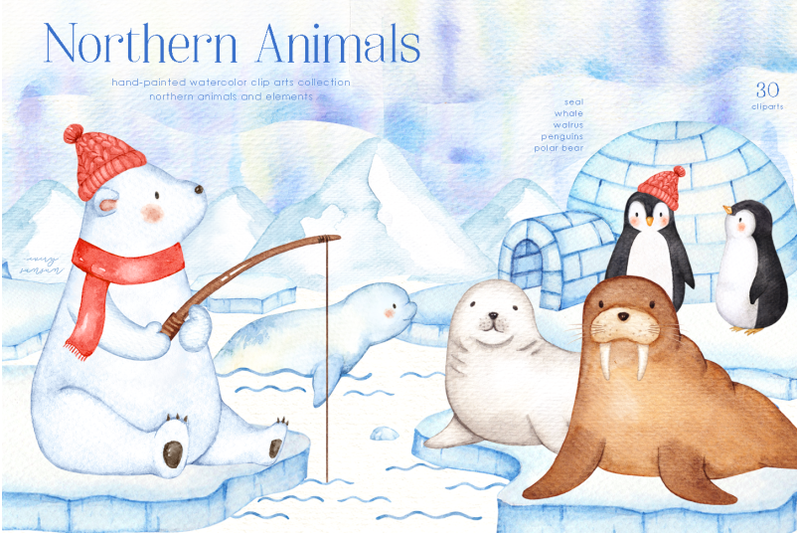 northern-animals-watercolor-clip-art