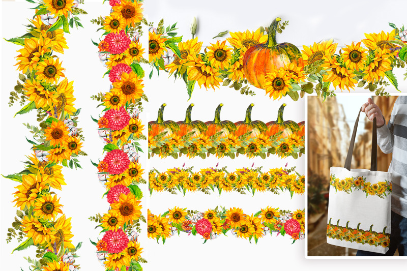 sunflower-pumpkin-watercolor-borders