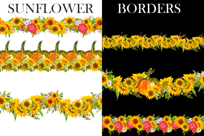 sunflower-pumpkin-watercolor-borders