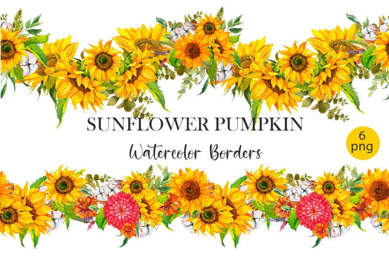 sunflower-pumpkin-watercolor-borders