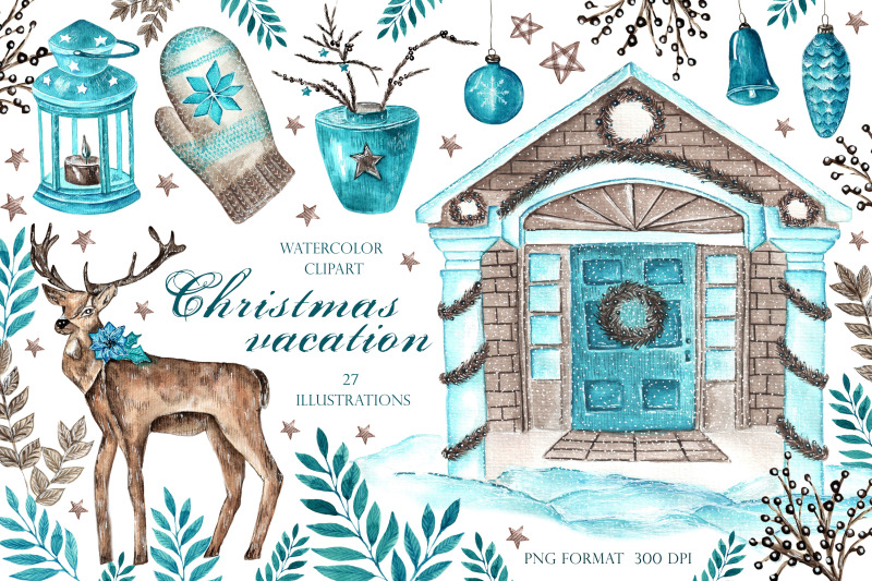 christmas-vacation-watercolor-clipart-farmhouse-christmas-clipart