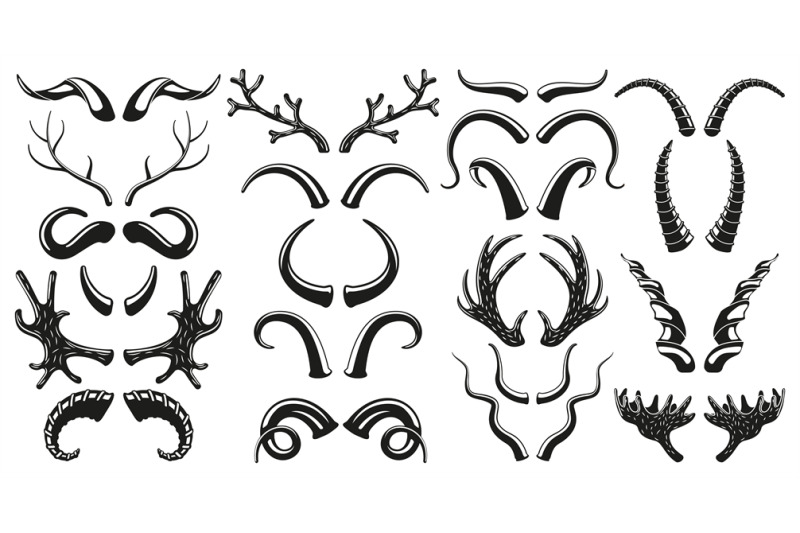 hunting-wild-animals-deer-goat-horns-antlers-silhouettes-moose-dee