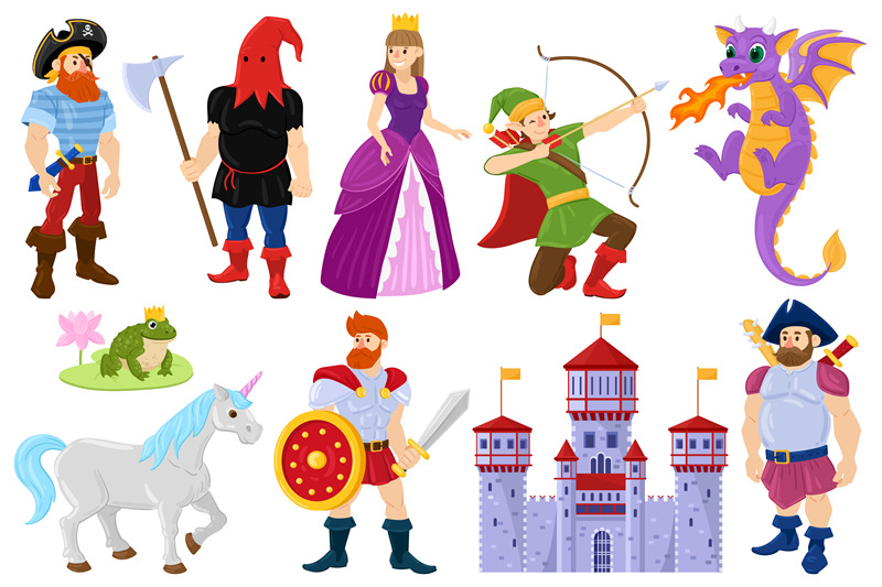 cartoon-fairy-tale-dragon-pirate-princess-fantasy-characters-fairy