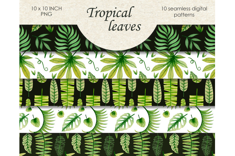 watercolor-tropical-leaves-seamless-patterns