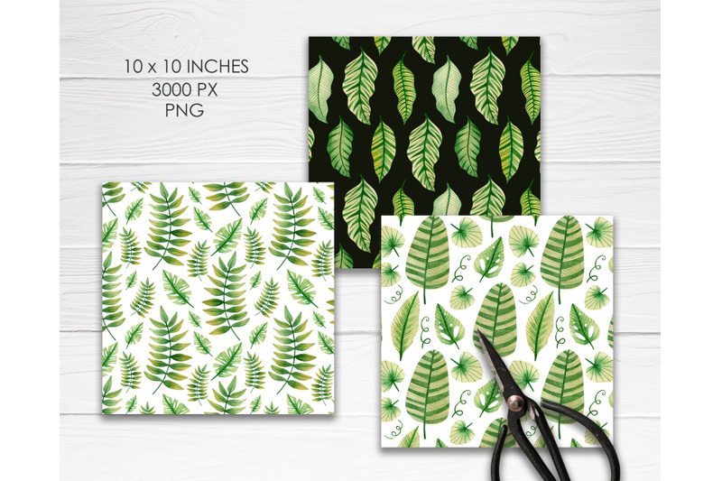 watercolor-tropical-leaves-seamless-patterns