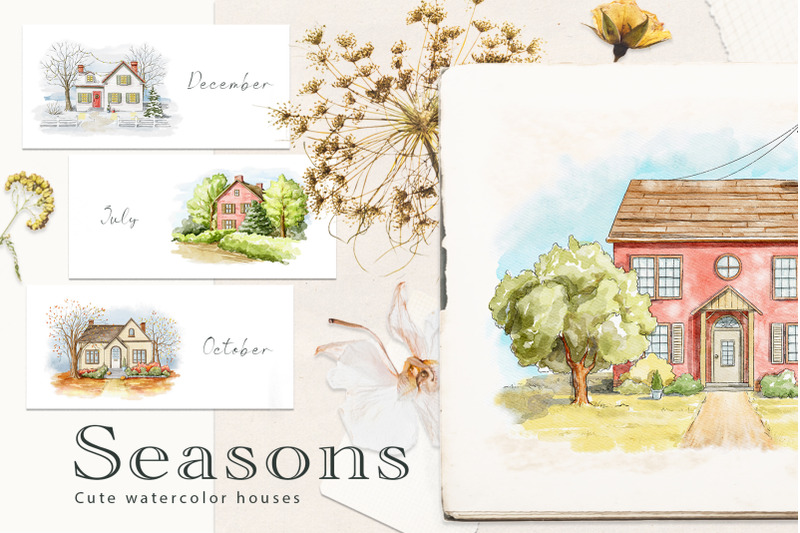 seasons-cute-watercolor-houses
