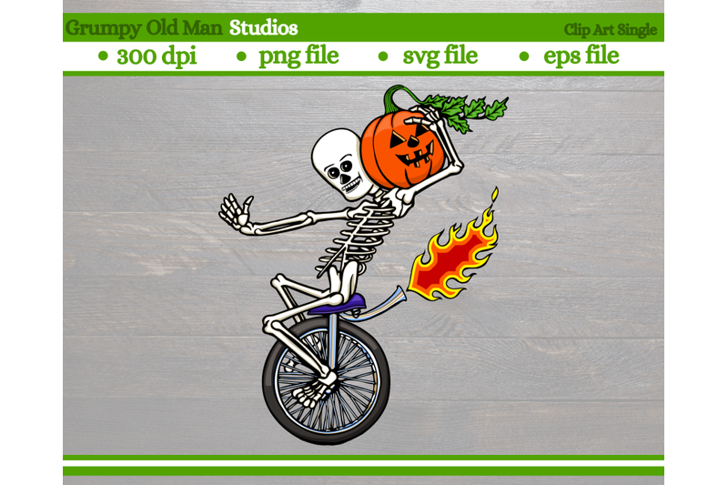 funny-skeleton-riding-a-unicycle-carrying-a-pumpkin