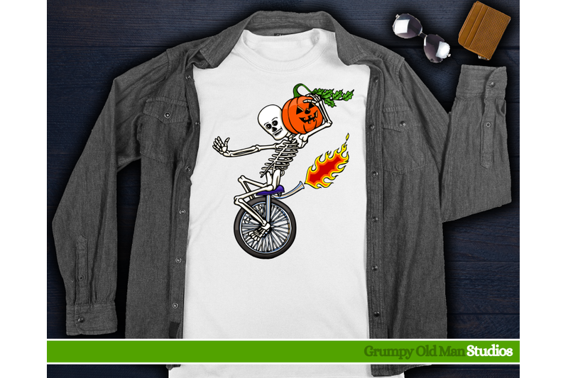 funny-skeleton-riding-a-unicycle-carrying-a-pumpkin
