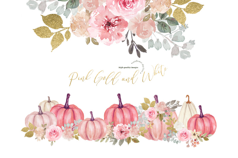 modern-pink-amp-gold-glitter-flowers-pumpkin-clipart-elegant-pumpkin