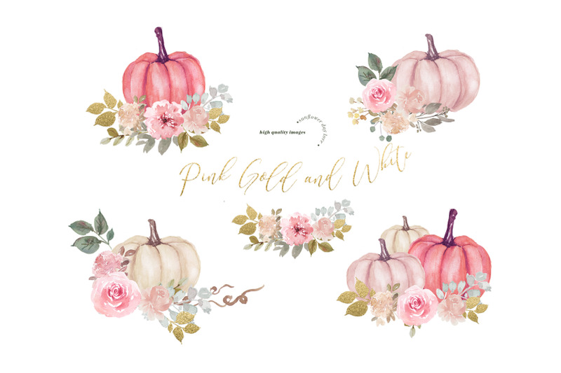 modern-pink-amp-gold-glitter-flowers-pumpkin-clipart-elegant-pumpkin