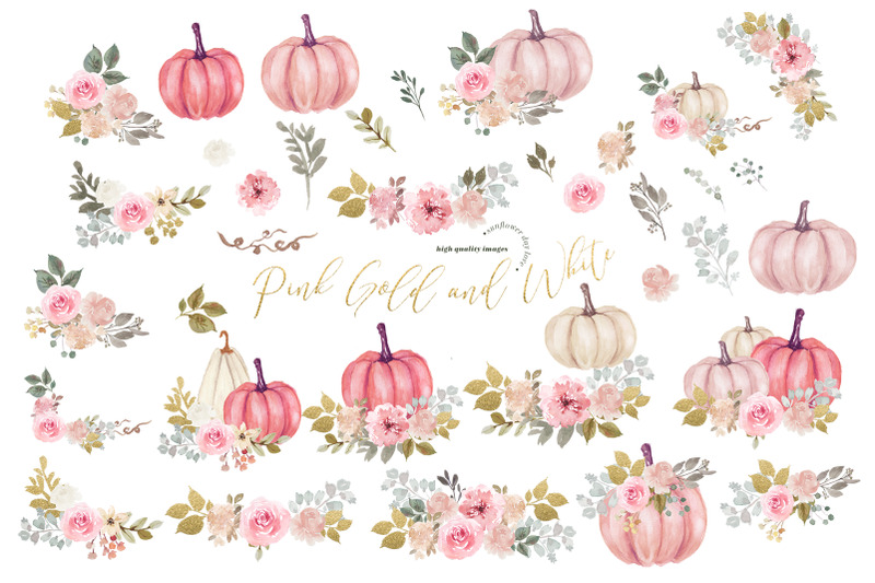 modern-pink-amp-gold-glitter-flowers-pumpkin-clipart-elegant-pumpkin