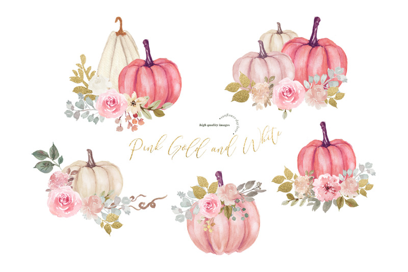 modern-pink-amp-gold-glitter-flowers-pumpkin-clipart-elegant-pumpkin