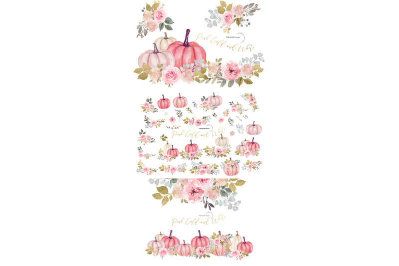 modern-pink-amp-gold-glitter-flowers-pumpkin-clipart-elegant-pumpkin