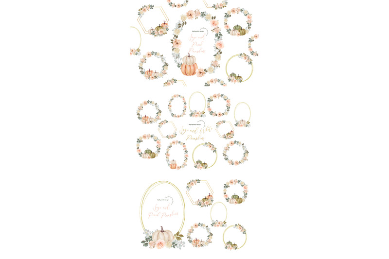 frame-sage-and-peach-pumpkins-clipart-white-cream-amp-green-pumpkin