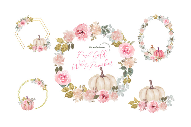 elegant-pink-amp-gold-glitter-flowers-pumpkin-clipart-geometric-frame