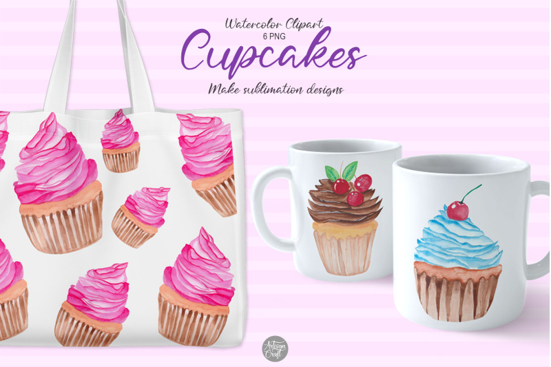 watercolor-cupcakes-clipart-for-sublimation-and-print