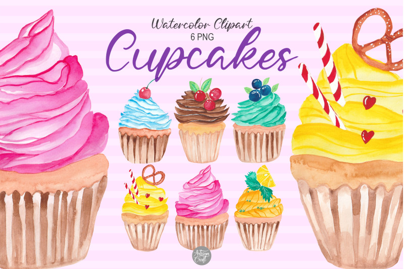 watercolor-cupcakes-clipart-for-sublimation-and-print