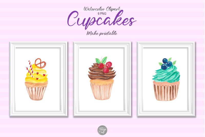 watercolor-cupcakes-clipart-for-sublimation-and-print