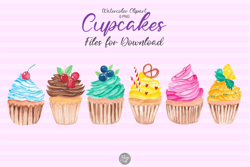 watercolor-cupcakes-clipart-for-sublimation-and-print