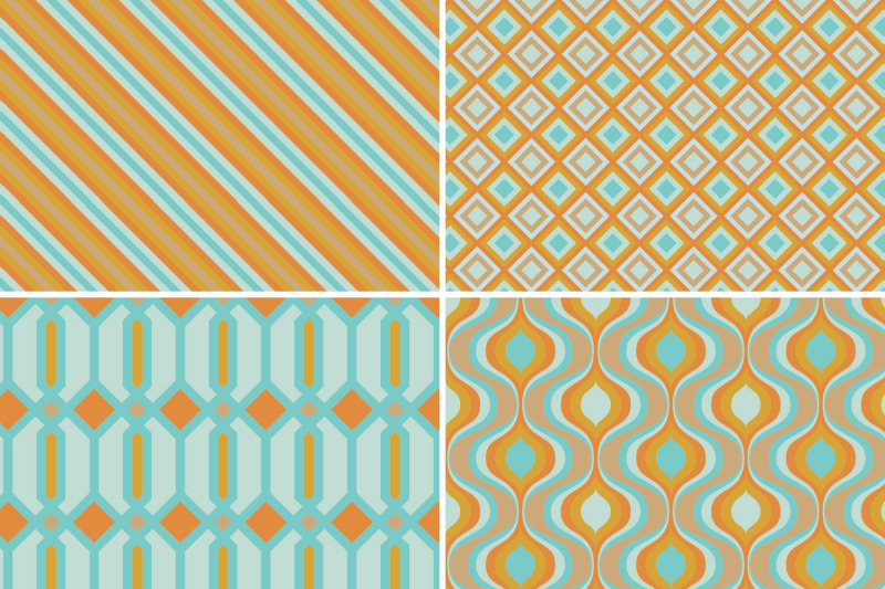 8-seamless-modern-retro-patterns-turquoise-amp-orange